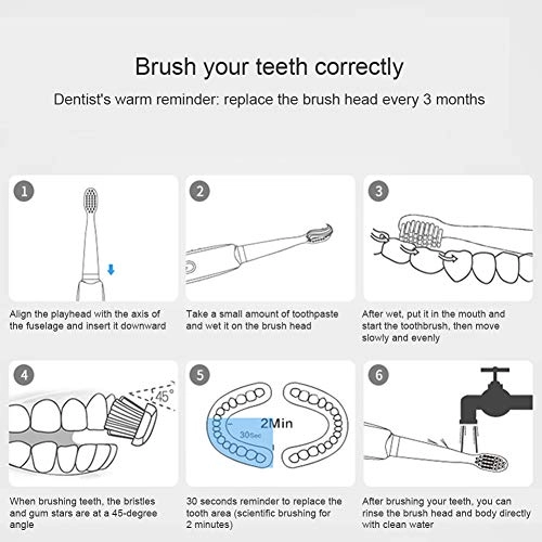 Sonic electric toothbrush - USB rechargeable 6 modes 4 brush heads