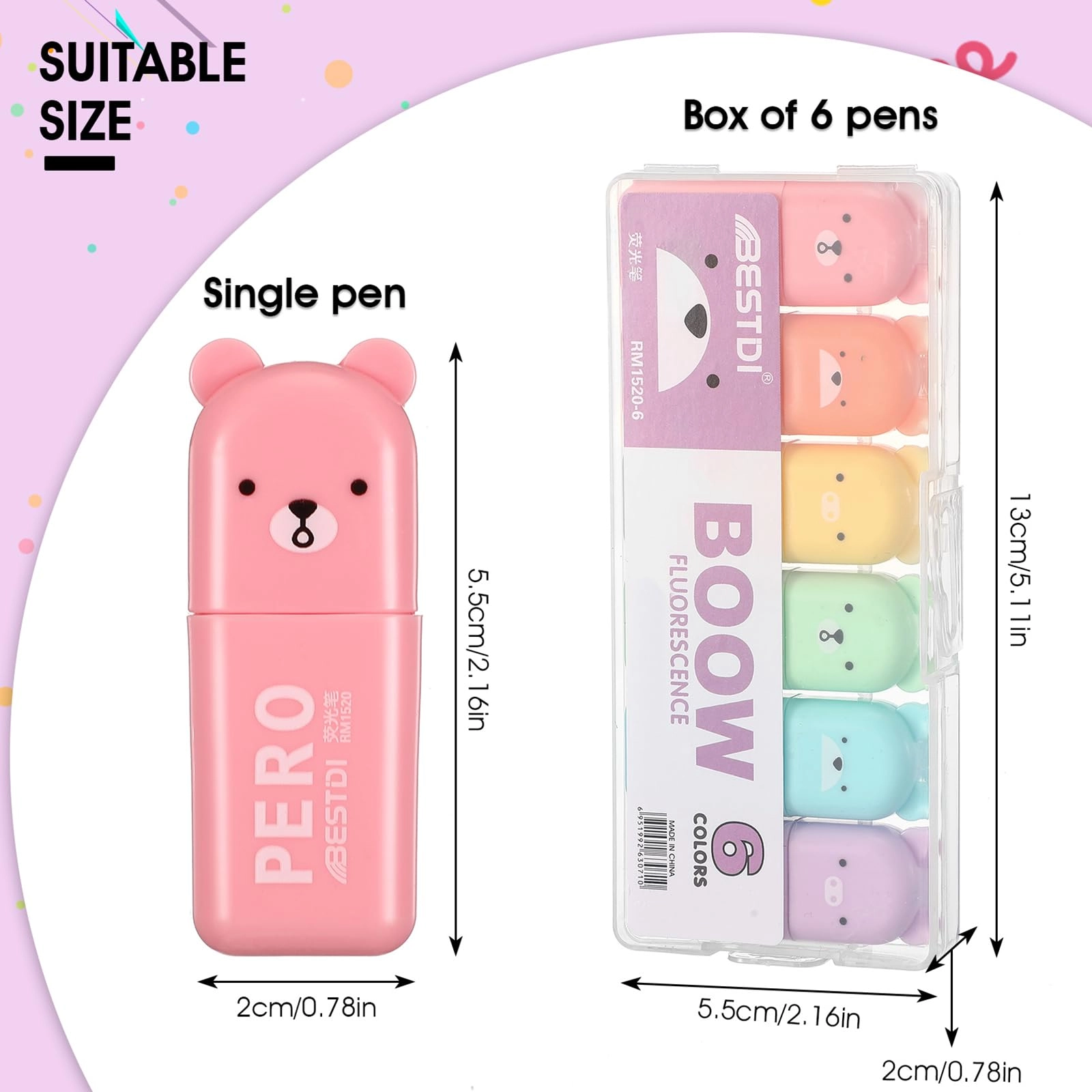 Mini Bear Highlighter Set - red orange yellow blue green purple Chisel