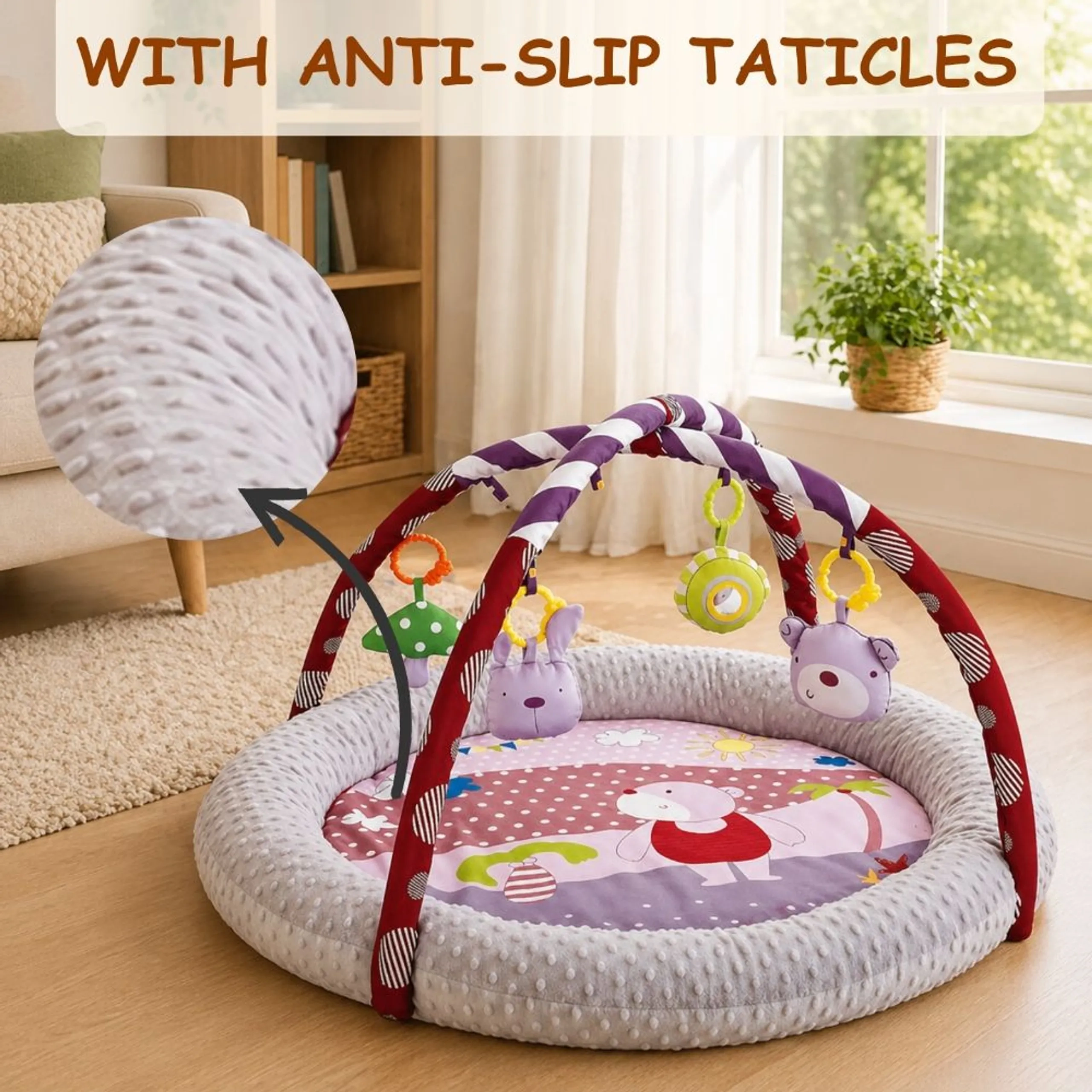 Baby Round Comfy Play Mat & Activity Gym - Suitable for 0 months & above