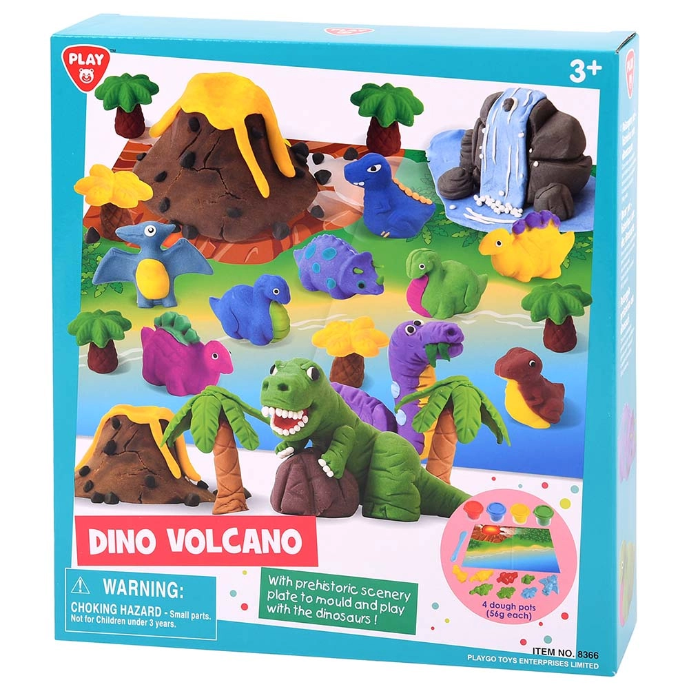 Play&Go Dino Volcano - 3+ years 3 dough tubs 8 prehistoric scenery plates 1 spatula