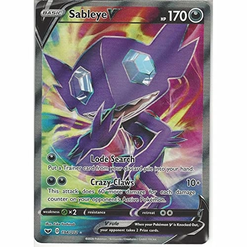 Pokémon Pokemon Sableye V 194/202 - English - 1x Full Art Ultra Rare + Toploader - Standard