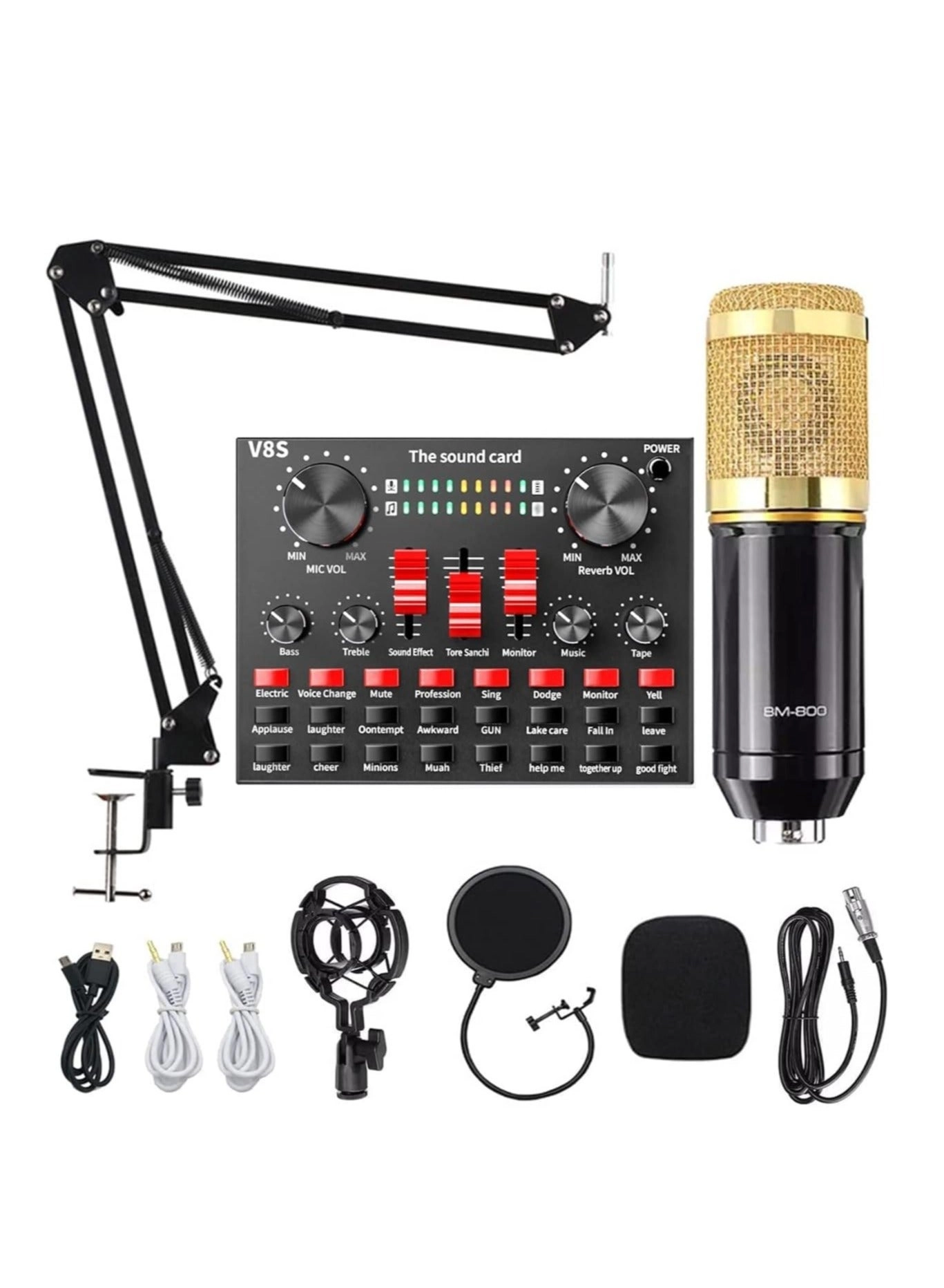 V8S Sound Card + VM-800 Condenser Microphone USB Microphone