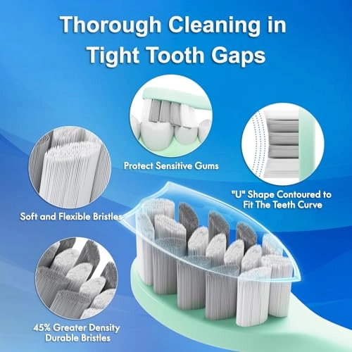 Portable Electric Soft Toothbrush - 90-Day battery life 10 Brush Heads 15 Modes