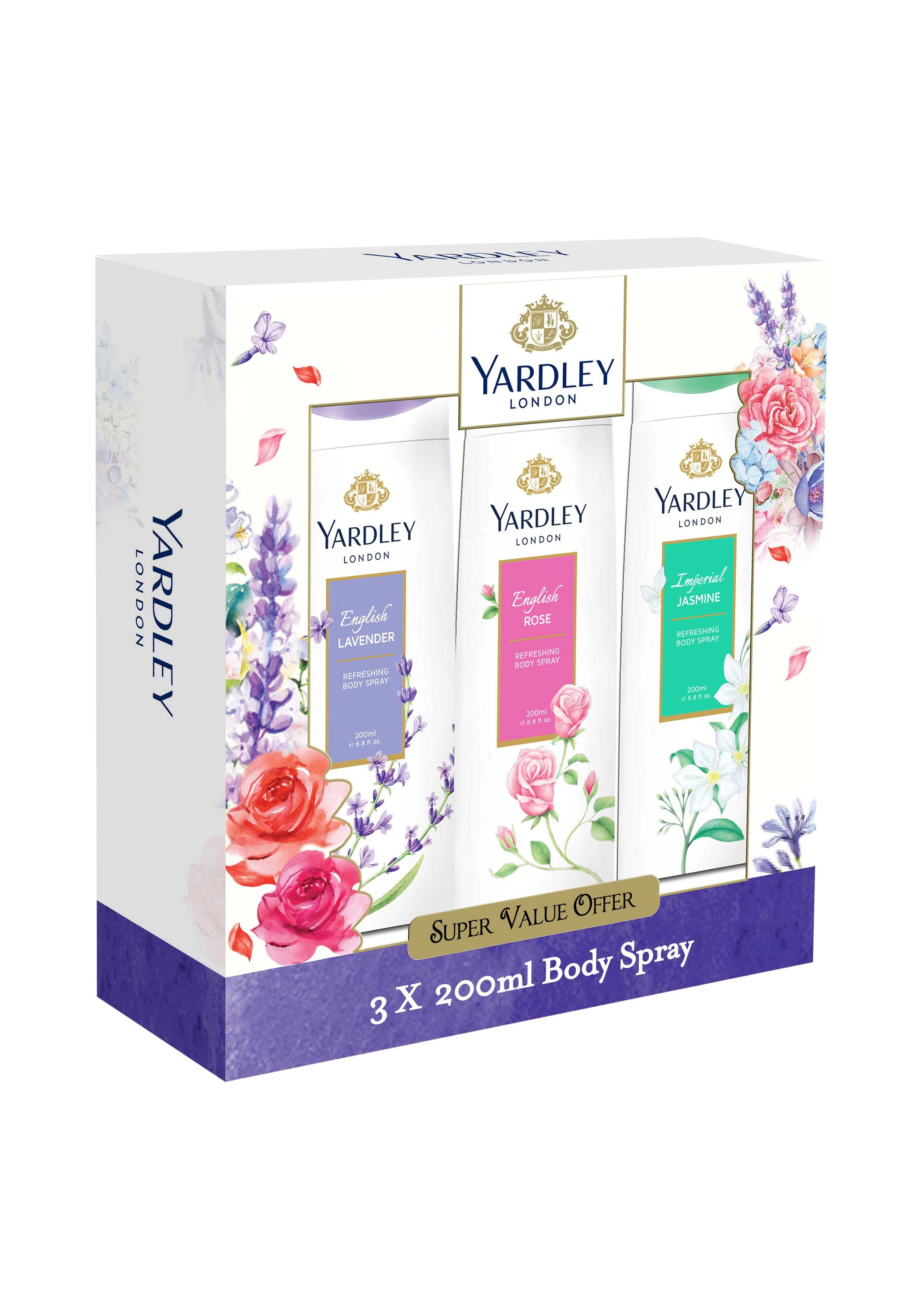 Yardley Body Spray - 3 x 200ml Assorted