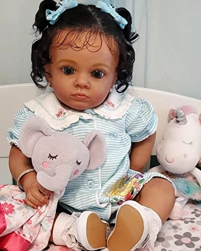 Reborn Baby Doll - 24 inch Silicone vinyl black hair Ages 3+