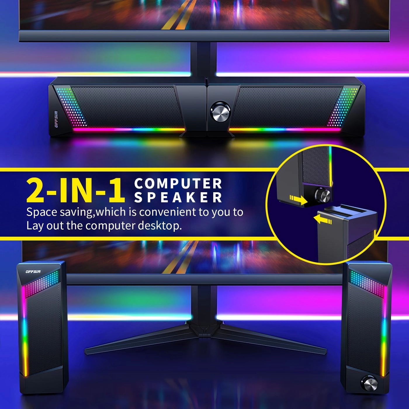 Computer Speakers - 2 in 1 RGB USB Powered