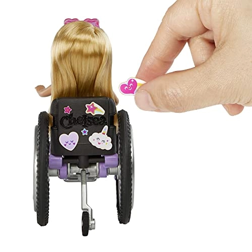 Chelsea Doll - Blonde Skirt Sunglasses + Wheelchair - Rolling Wheels + Ramp + Sticker Sheet Ages 3+