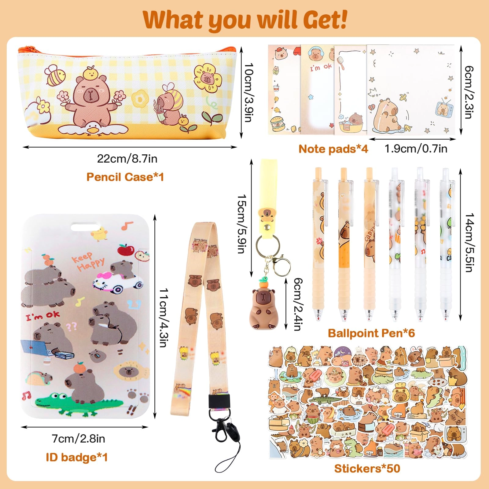 Pencil Case + Cartoon Sticky Notes + Anime Gel Pens + Bookmarks + Stickers + Keychains + Card Holder