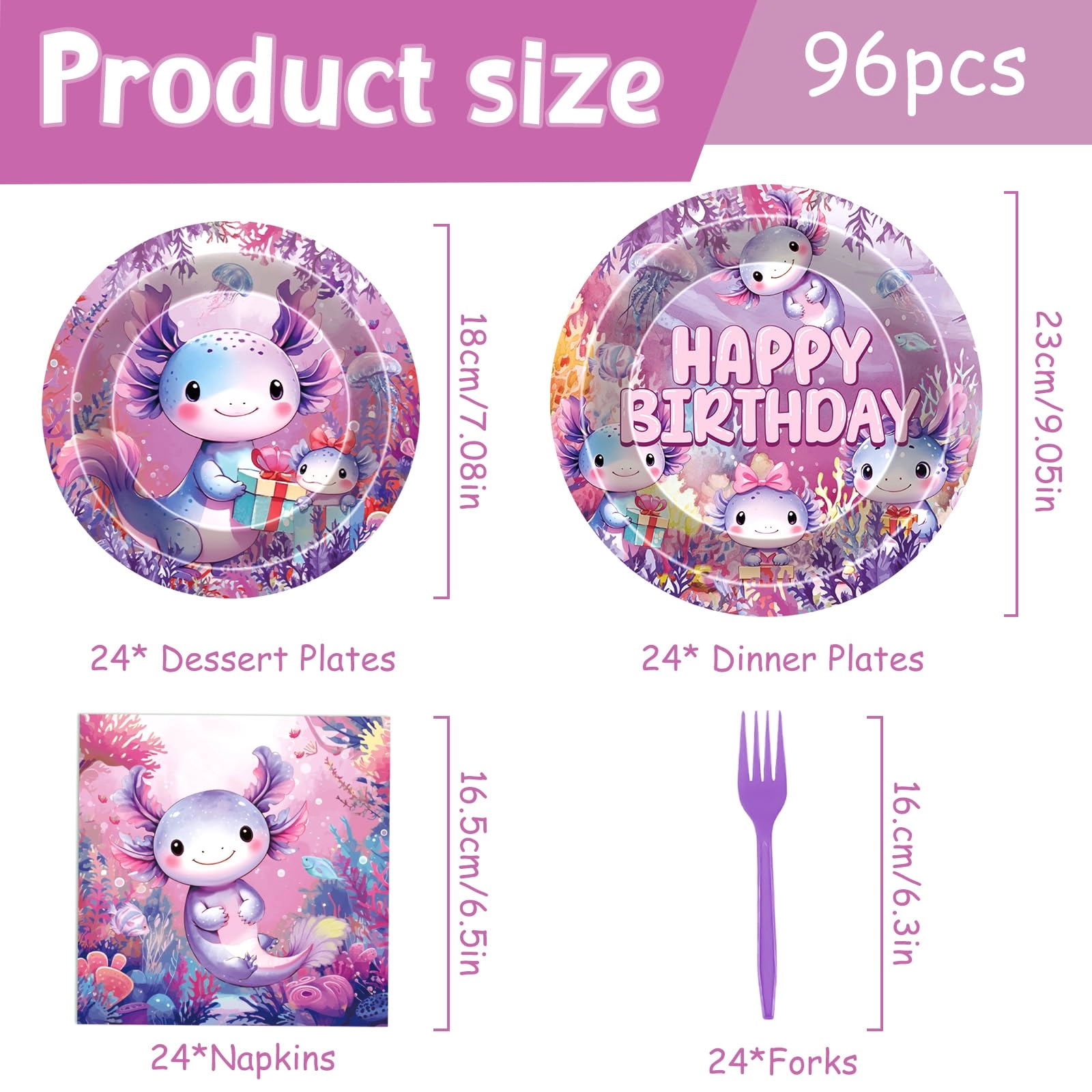 Axolotl Birthday Party Decorations - 96 Pcs Birthday