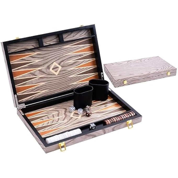 Backgammon Set - Folding Board Leather Case Portable