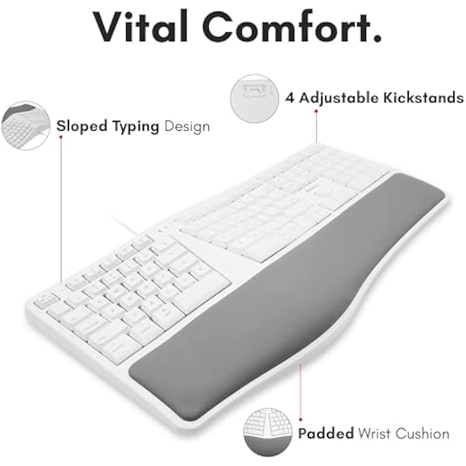 Ergonomic Wireless Rechargeable Bluetooth Keyboard - Wired/Wireless