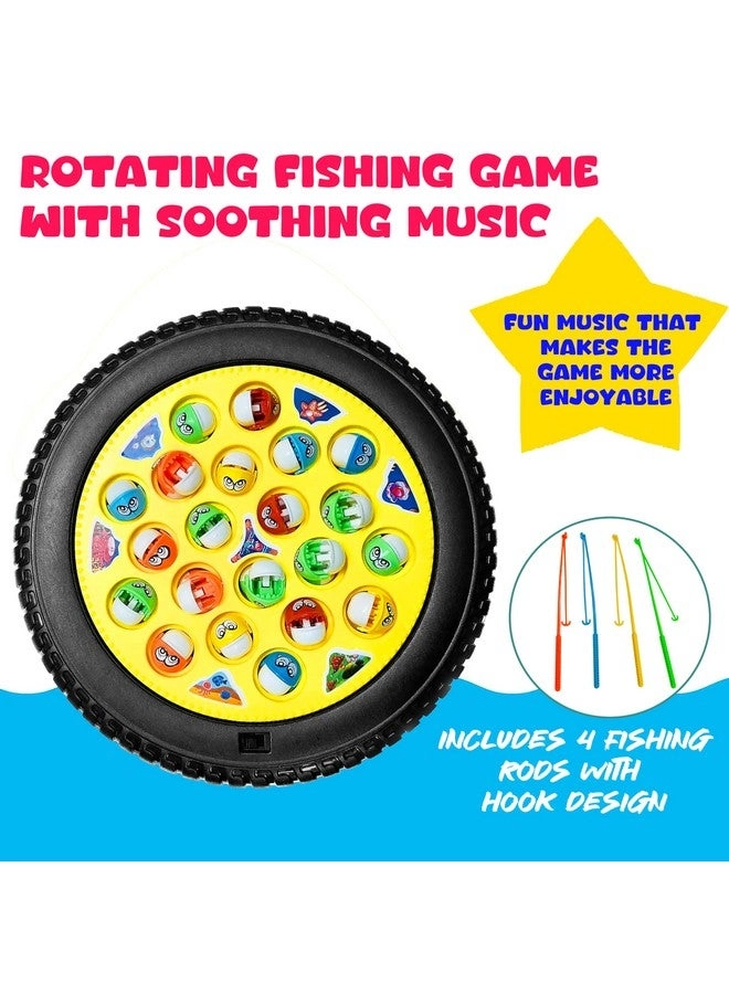 Fishing Game - 21 Fish 4 Fishing Poles Rotating Board Music On/Off Switch