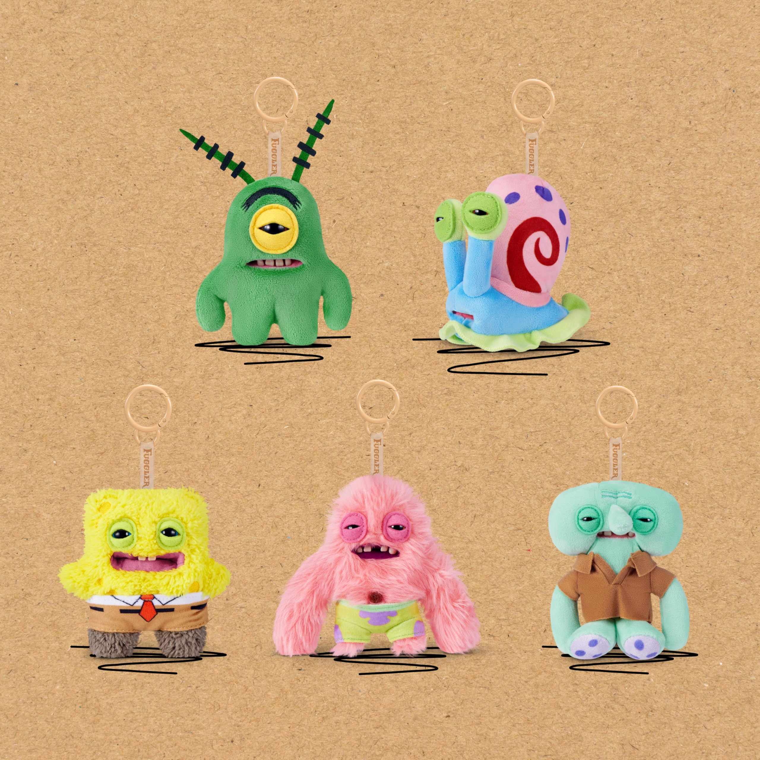 SpongeBob - 12 cm Plush Keyring Pack