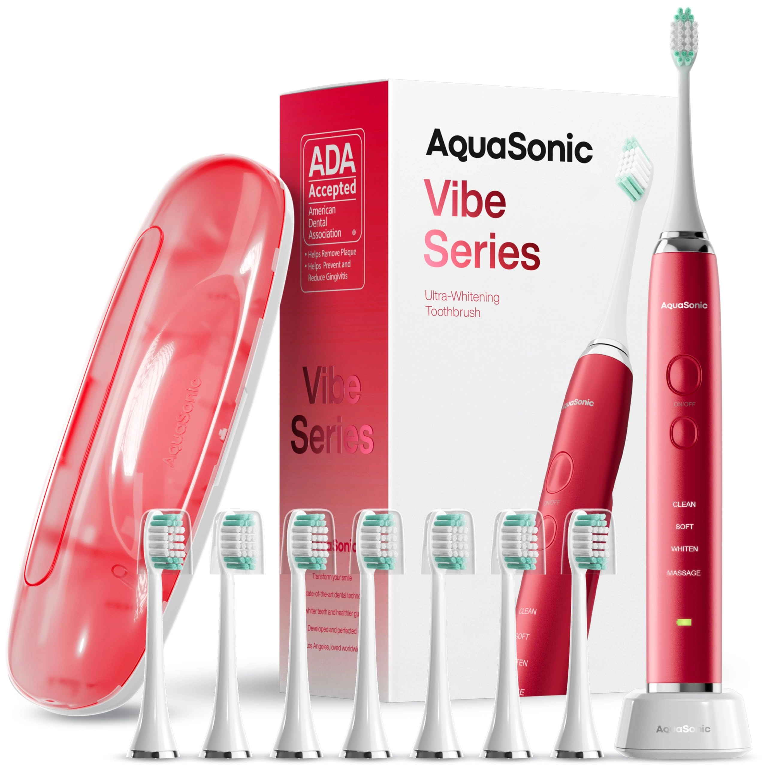 Aquasonic Vibe Series - 40000 VPM Wireless Charging 8 Brush Heads