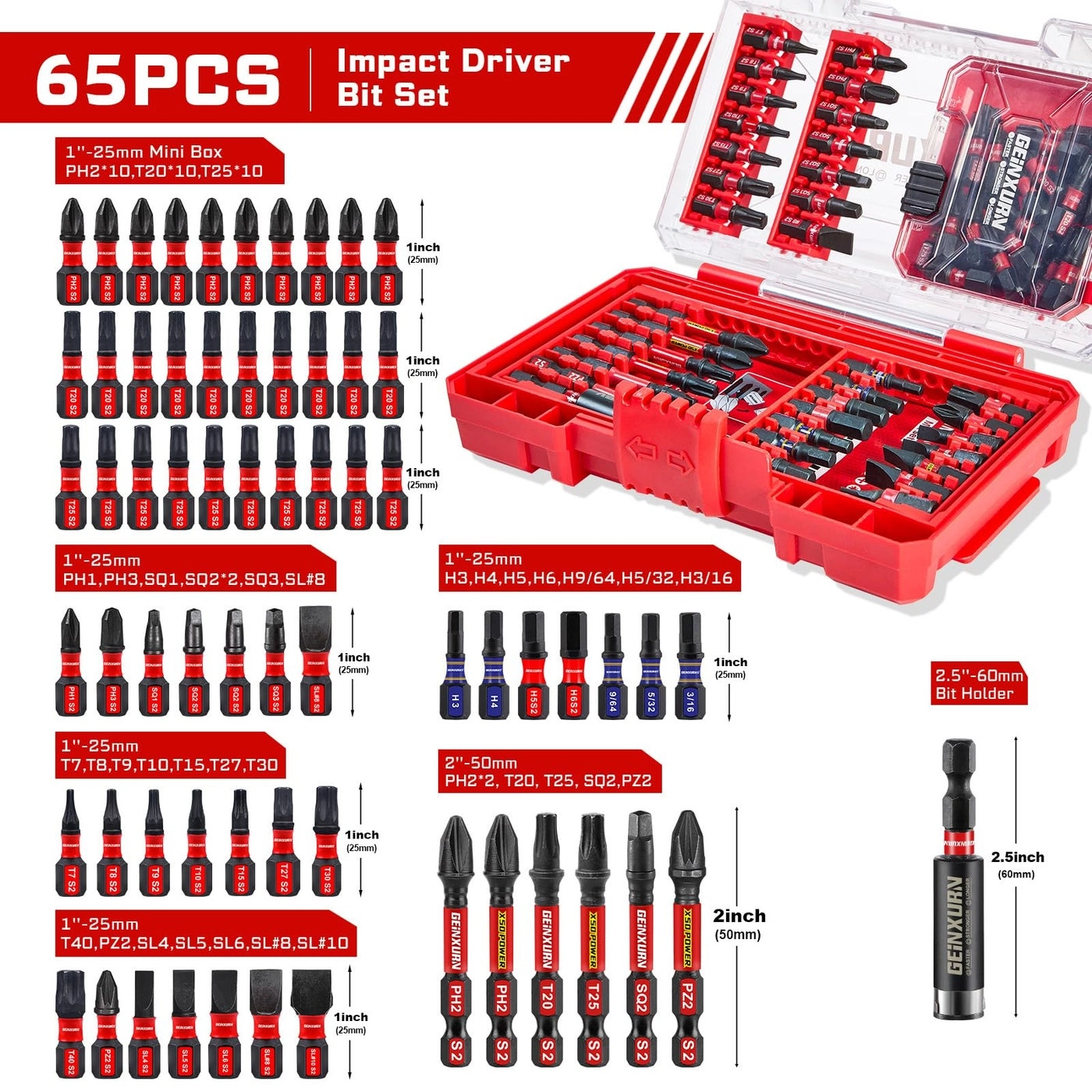 Impact Screwdriver Bits Set - 65Pieces