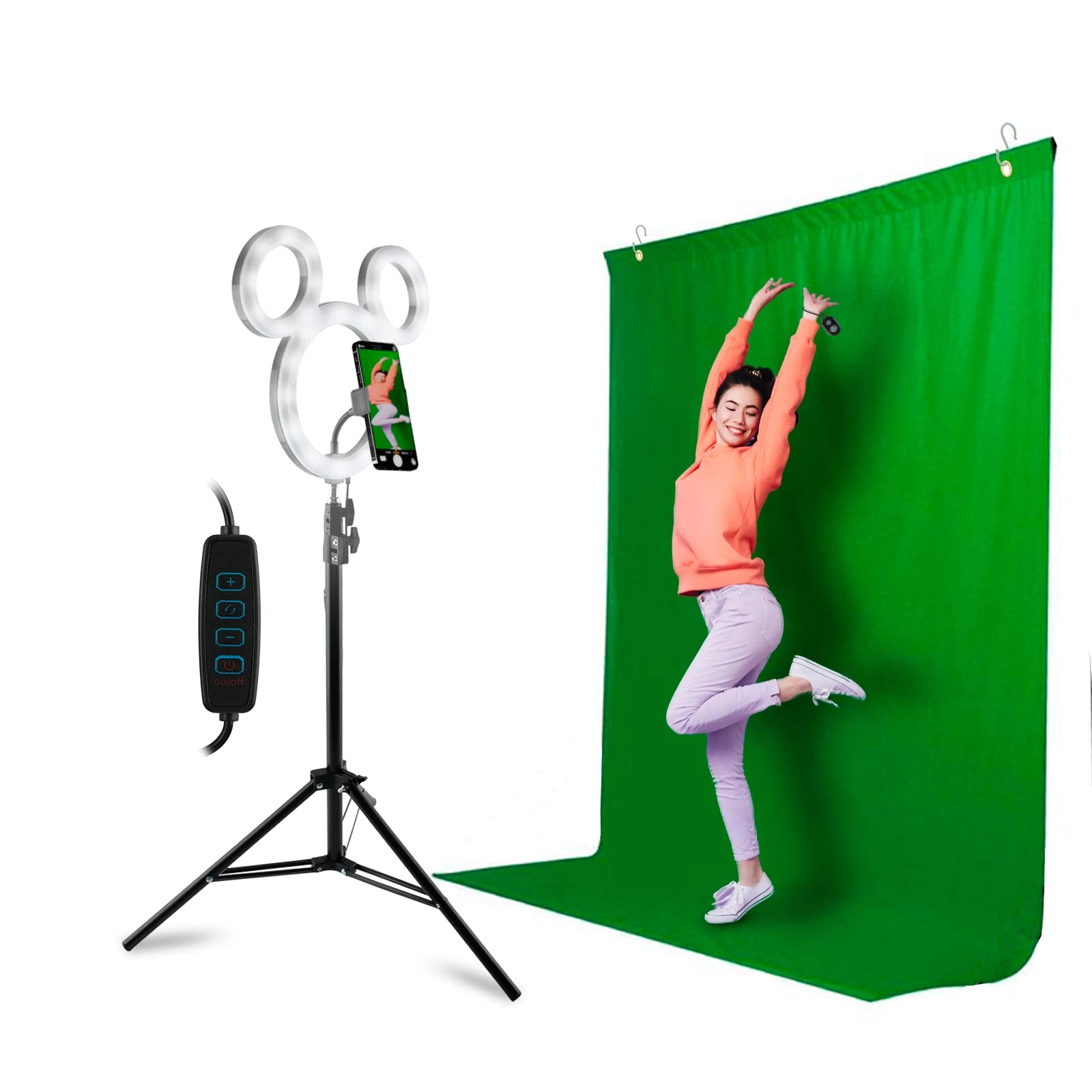 Quest USA Corp Mickey Mouse Photo Studio Creator - 12 inch Selfie Light Tripod Green Screen