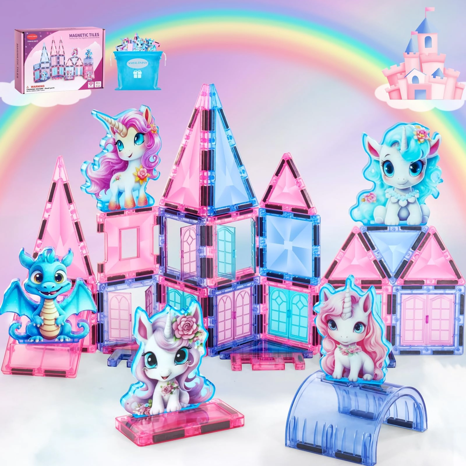 VANLINNY Magnetic Tiles Unicorn - 49 pcs