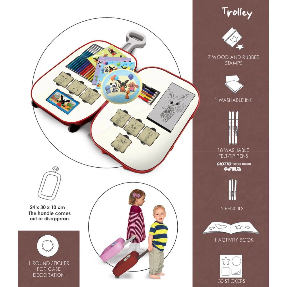 Baby Shark - Art Trolley Set - 63pcs 5 coloured pencils 18 Fila Giotto turbo colour markers