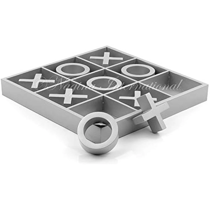 Nagina International Tic Tac Toe Board Game - 14 Large Wooden Silver Grey
