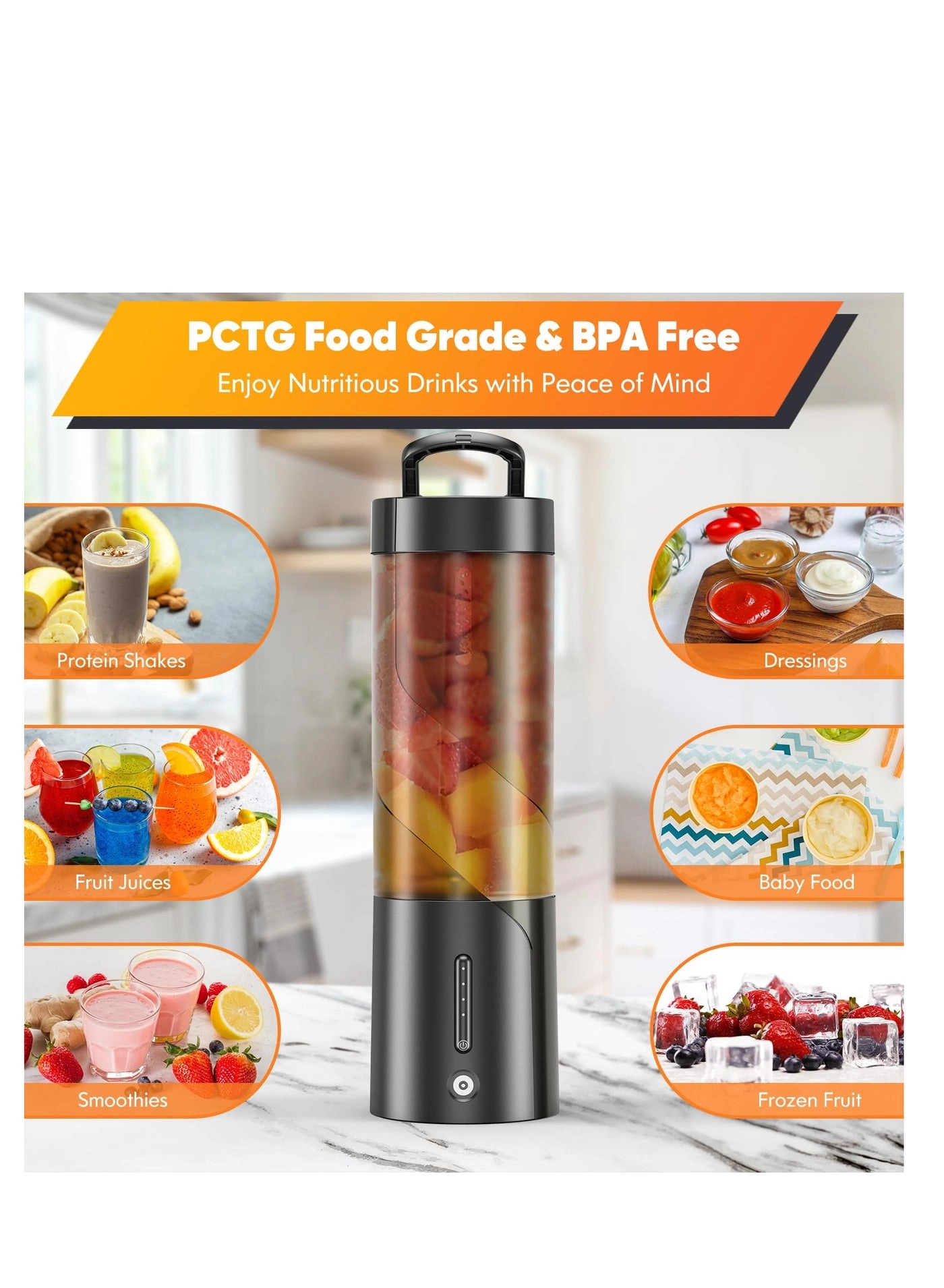 Portable Blender Smoothie Maker - Rechargeable Leakproof Lid Sip Spout