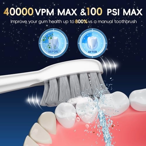 Electric Toothbrush with Water Flosser - 5 Brush Modes 3 Flossing Speeds 500ML Rechargeable