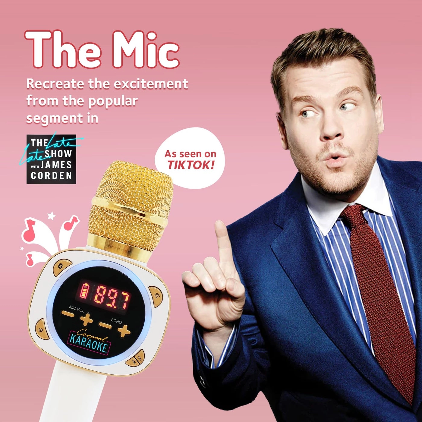Carpool Karaoke The Mic 1.0 - Wireless Bluetooth Mic Volume Echo Controls