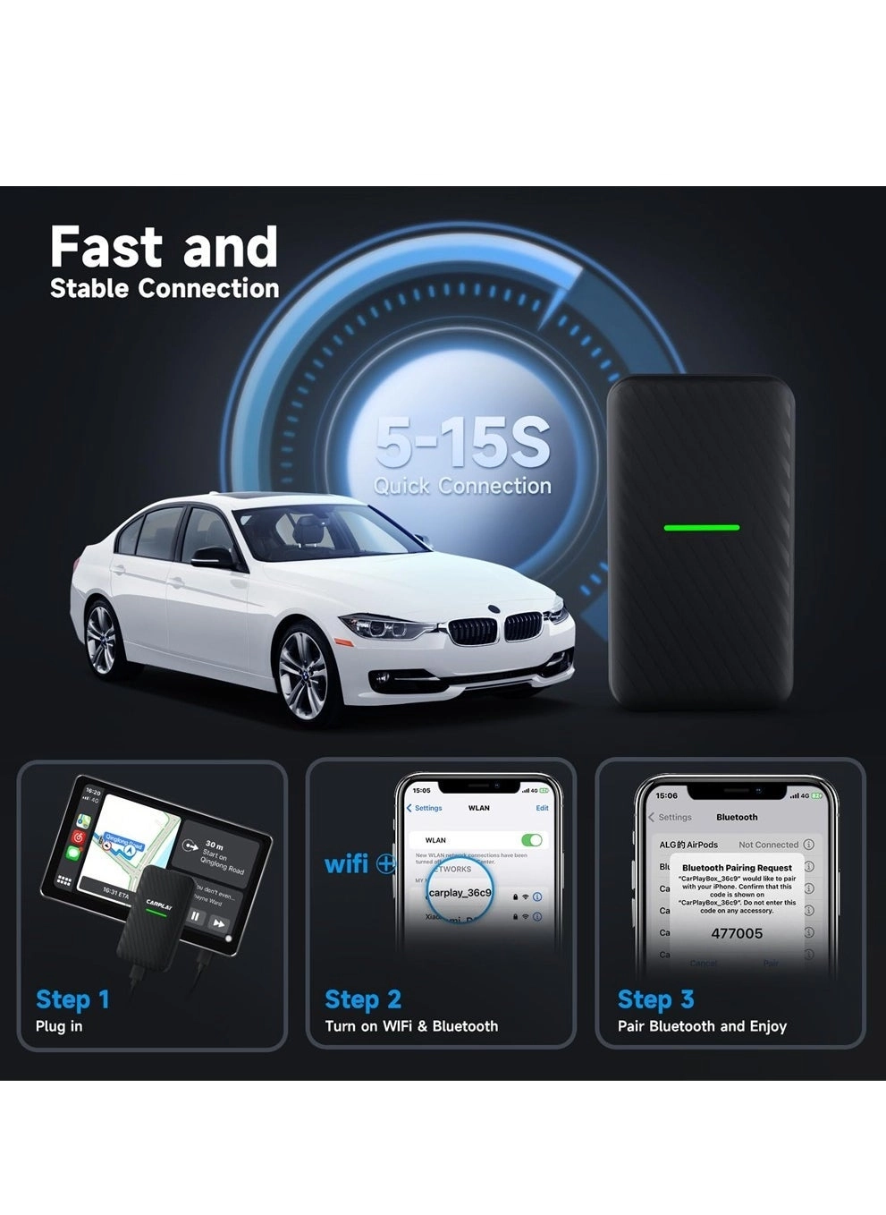 Wireless CarPlay Adapter - Bluetooth iPhone iOS 10+