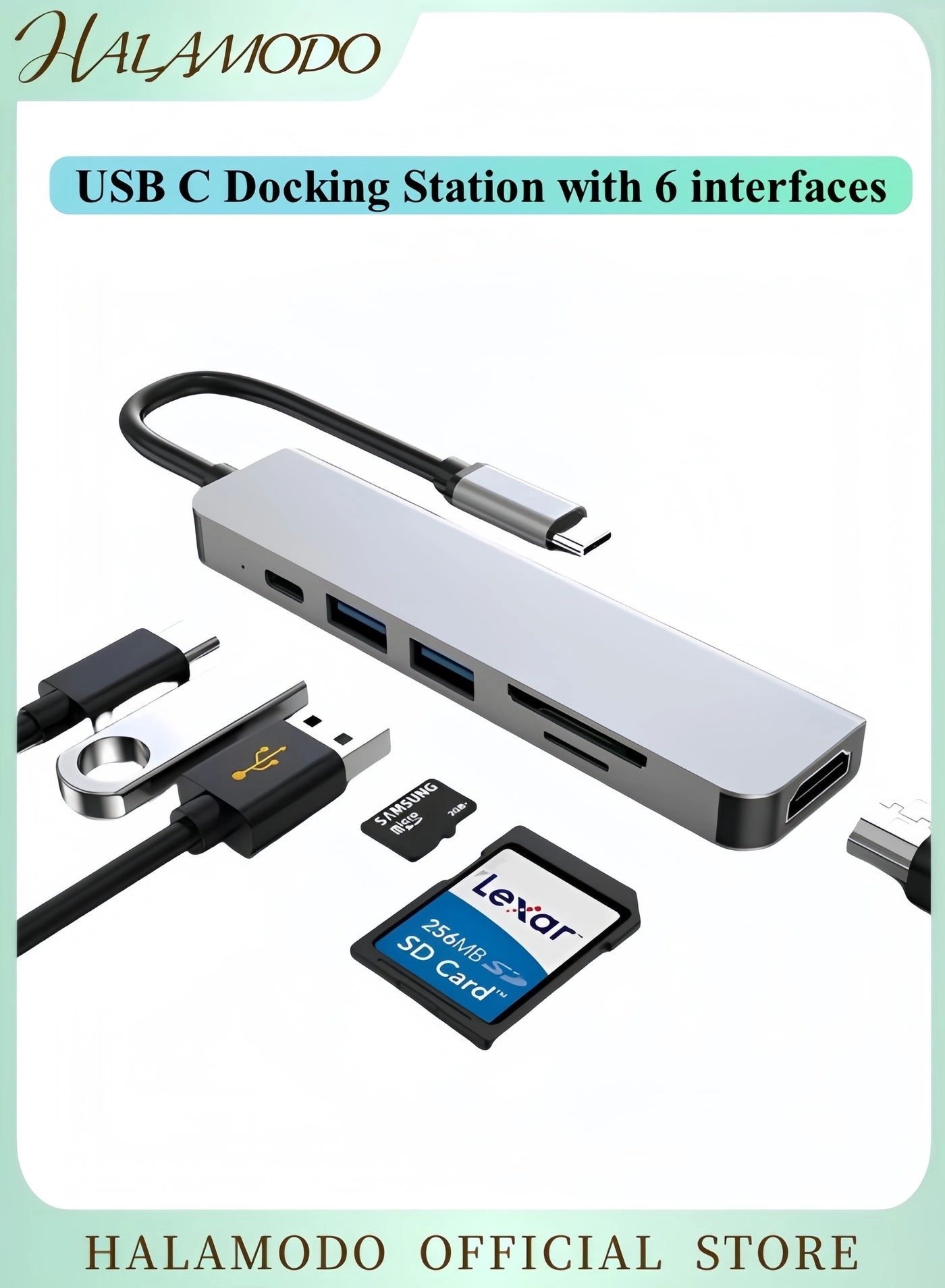 halamodo USB C Docking Station - 4K HDMI Micro SD Card Reader