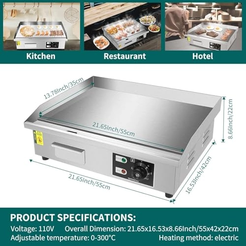 Commercial Electric Griddle - 530×385mm