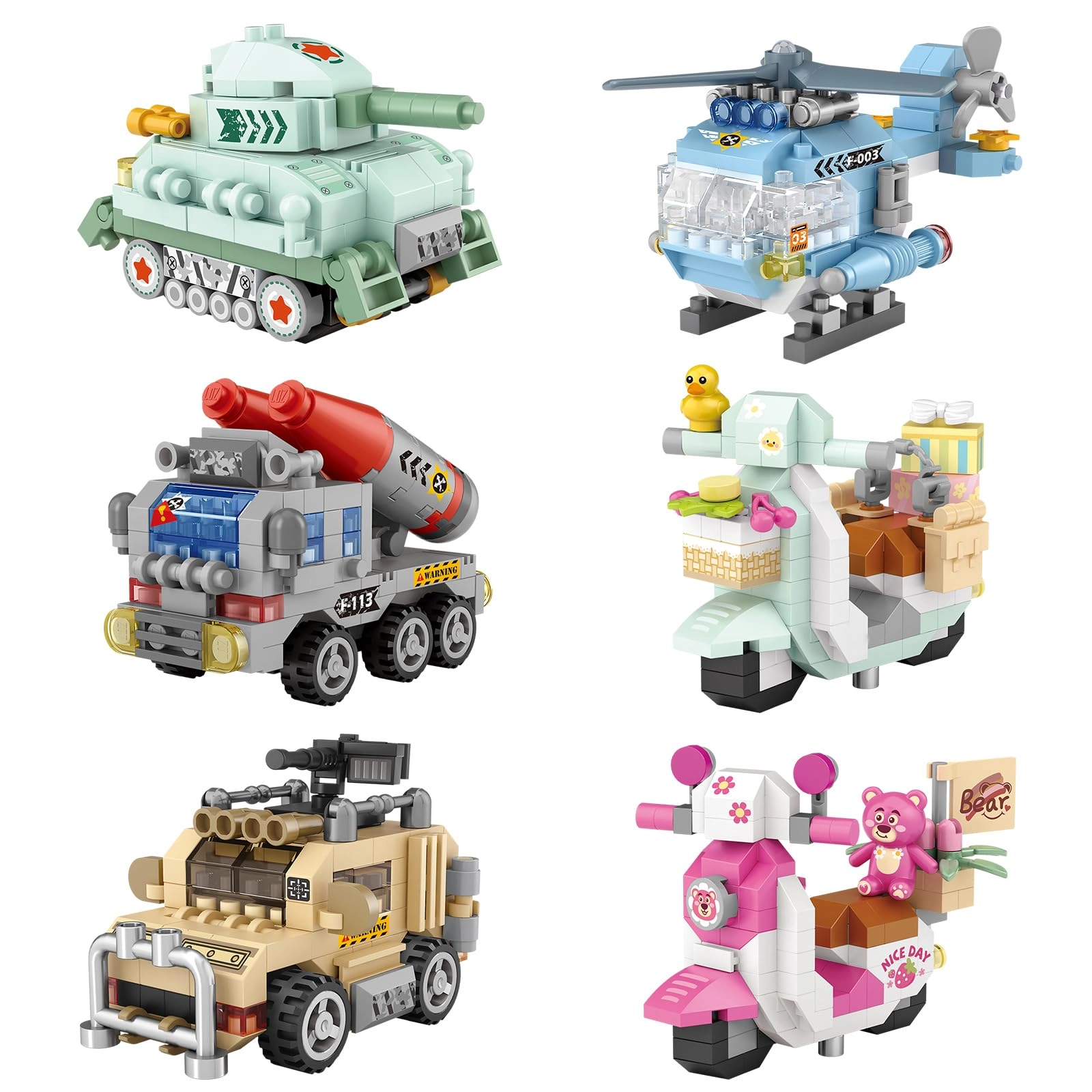 MEIEST Mini Vehicles Building Blocks - 6 pcs Vehicles