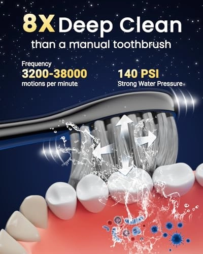 Electric Toothbrush with Water Flosser Combo - 3 Modes 5 Speeds Black