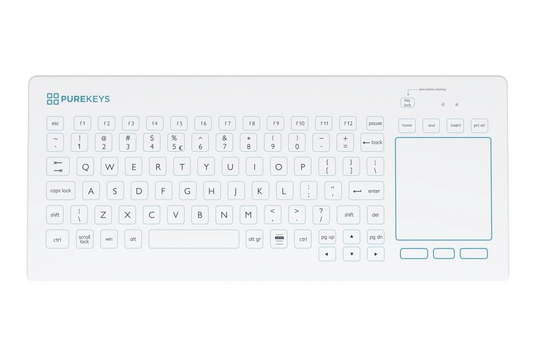PUREKEYS Medical Keyboard Touchpad - USB USB-C
