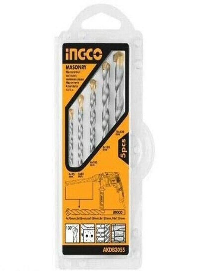 Ingco Masonry drill Bits Set - 5PCS 4X75ï¼Œ5X85ï¼Œ6X100ï¼Œ8X120ï¼Œ10X120