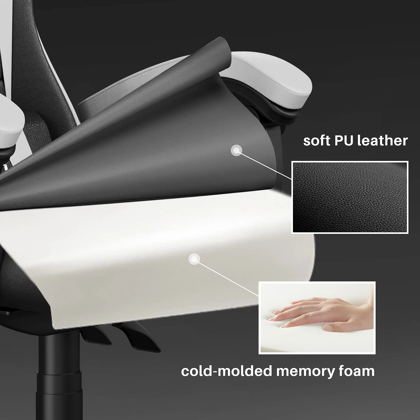 white LED gaming chair - RGB Reclining PU Leather
