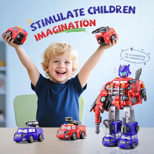 5 In 1 Magnetic Transform Fire Trucks - Red