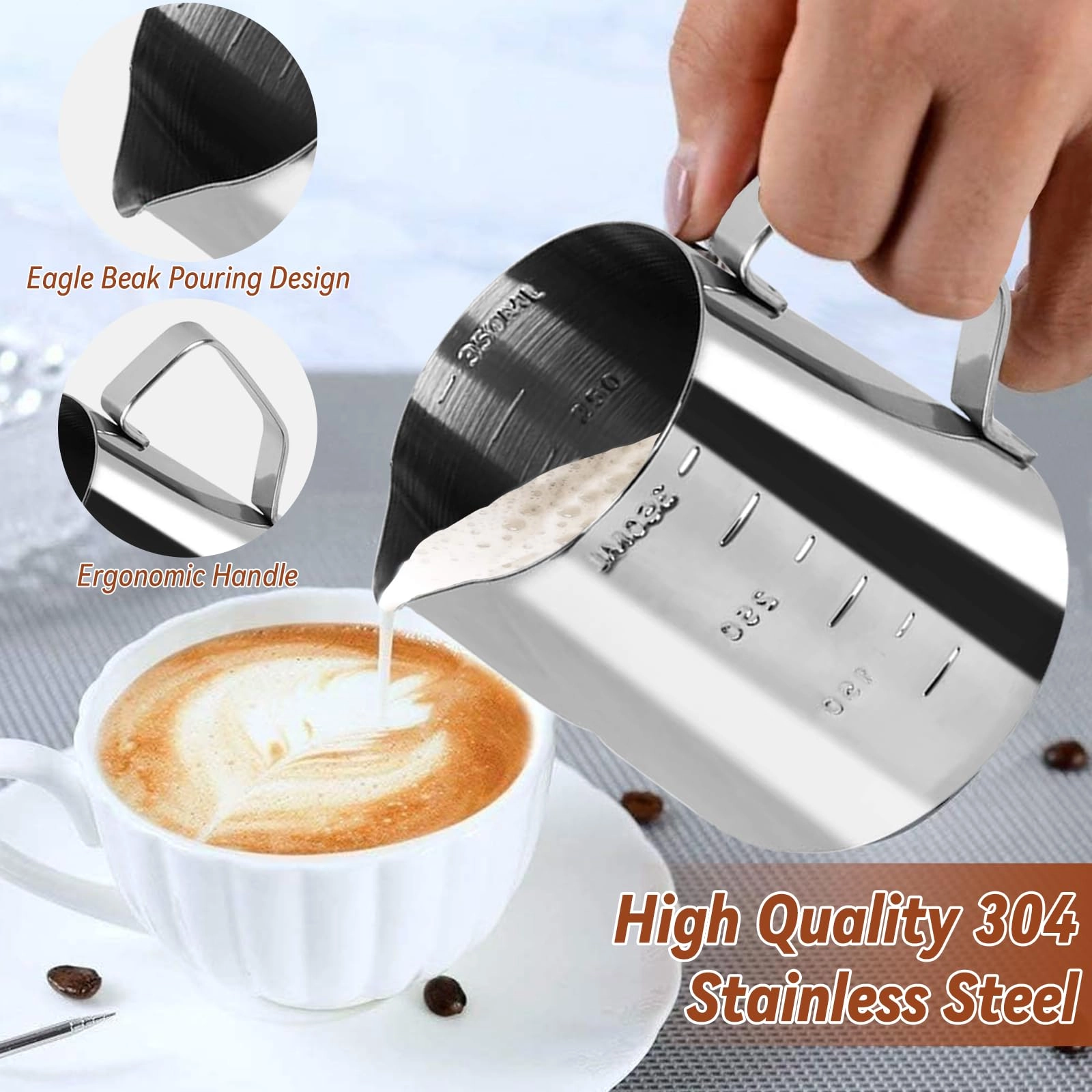 Espresso Tamper - 51mm + WDT Tool + Frothing Pitcher - 350ml + Latte Art Pen + Coffee Stirrer + Tamper Mat + Coffee Stencils - 16pcs