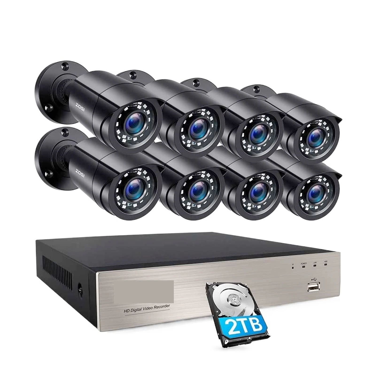 DVR + Camera - 8PCS 8CH 1080p 2.0MP