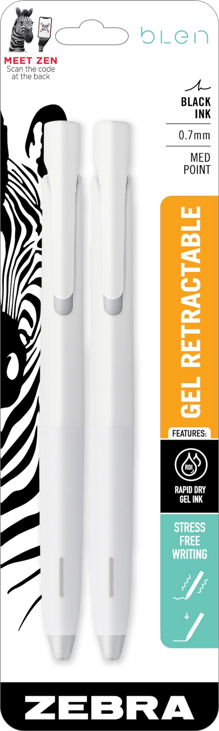 Zebra Pen bLen Retractable Gel Pen - 2-Count 0.7mm