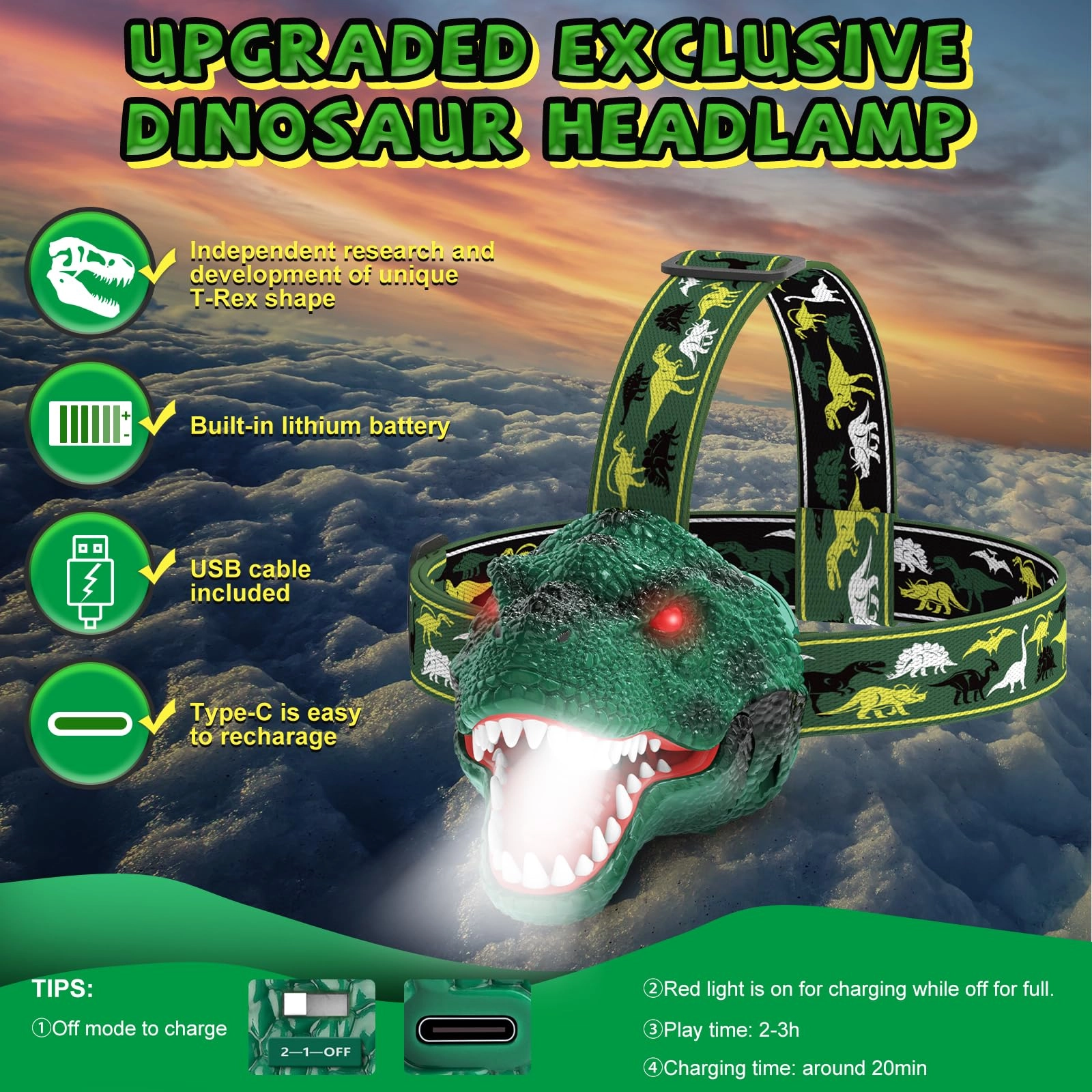 Dinosaur Headlamp Rechargeable (100lm)