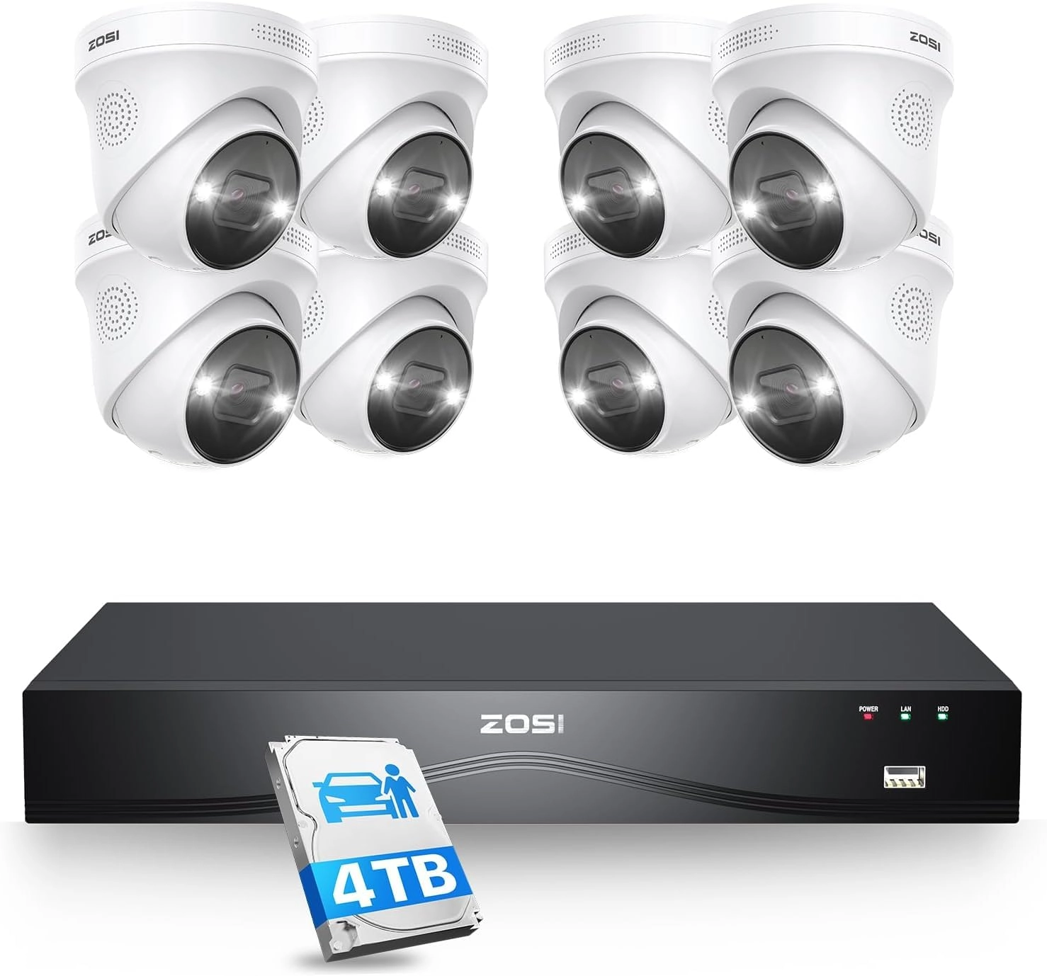 Zosi 16CH 4K PoE Security Camera System - 8pcs 8MP