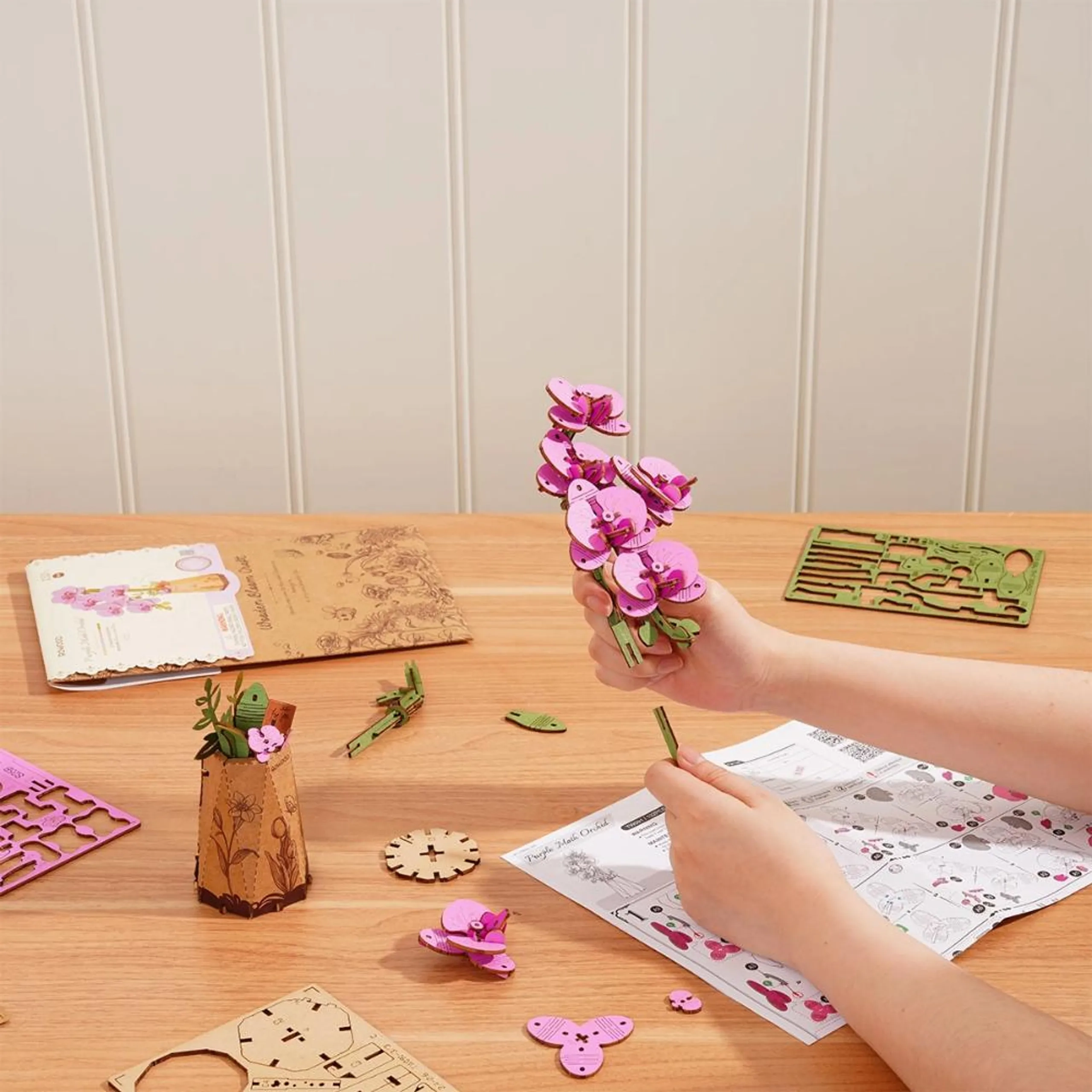 DIY Wooden Bloom Craft Purple Moth Orchid - 132 Pc