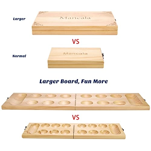 Mancala - Wooden Folding 728 Bonus Multi Color Glass Stones