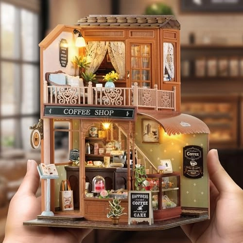 Miniature Wooden Dollhouse Building Kit - 3D Mini Coffee House