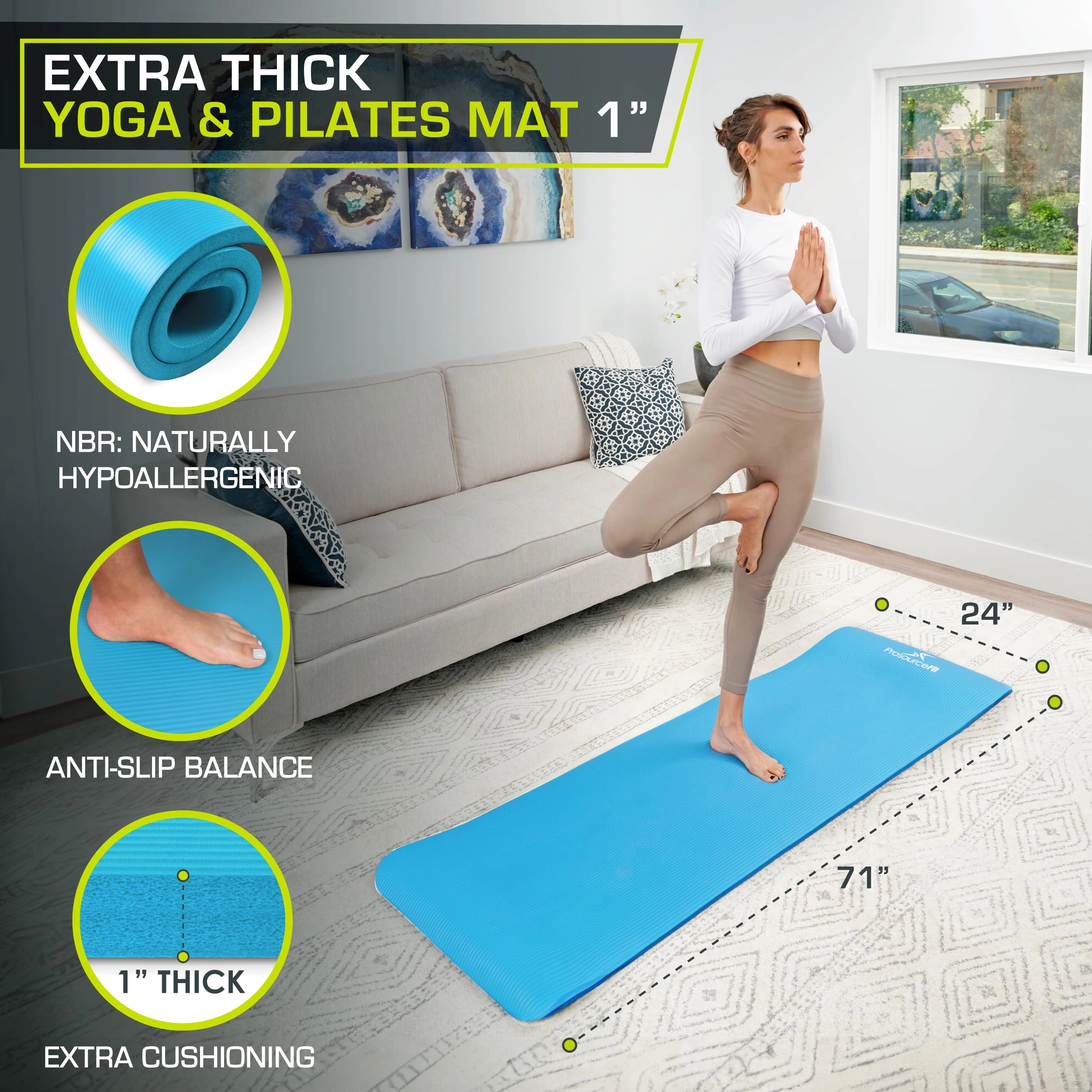 Extra Thick Yoga and Pilates Mat - Nitrile Butadiene Rubber 0.5 & 1-in