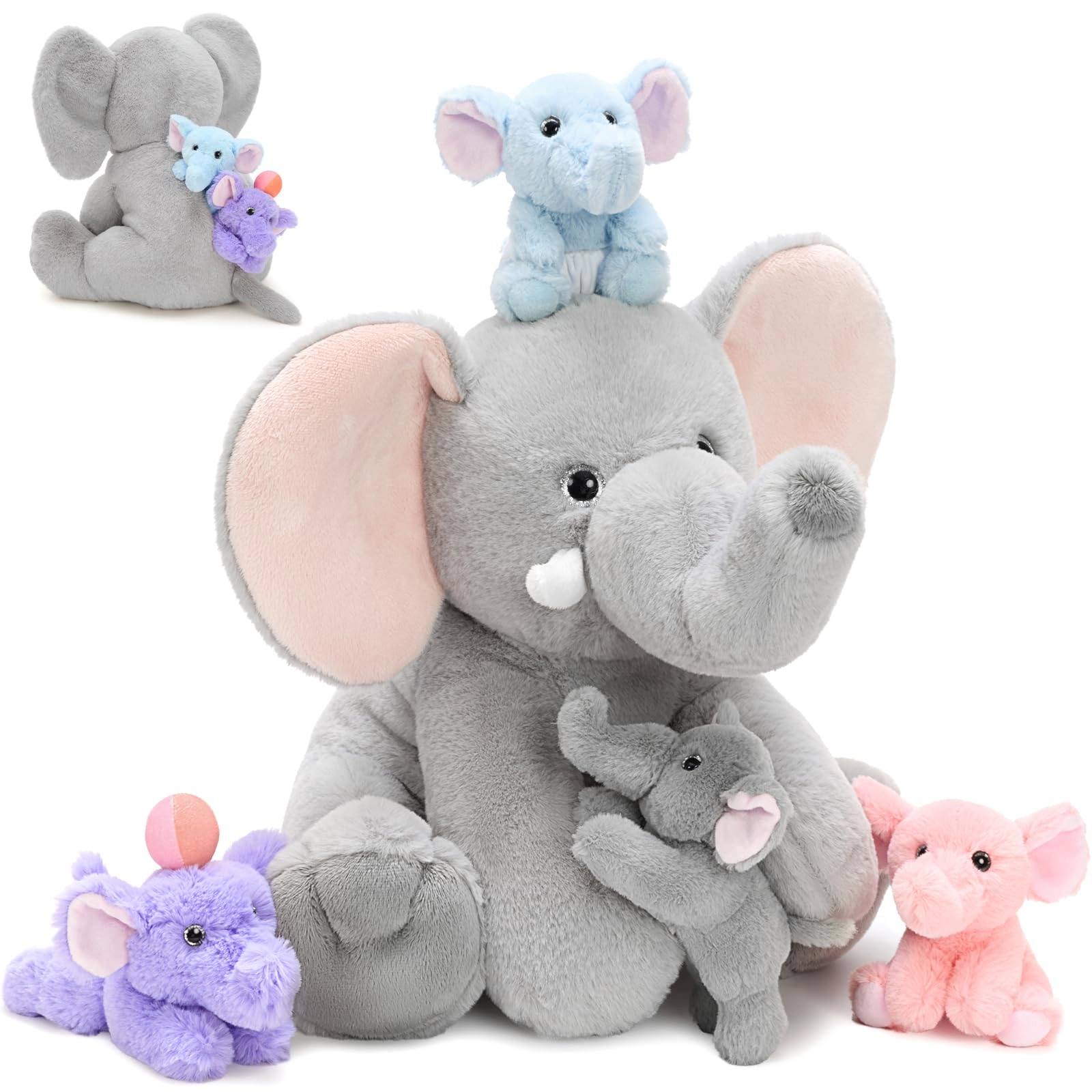 MorisMos Elephant Stuffed Animal - Rotating Trunk 15 inch Mother & Baby