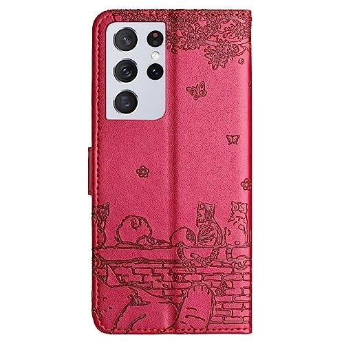 Cat Wallet Case - Leather Flip Cover for Samsung Galaxy S21 Ultra