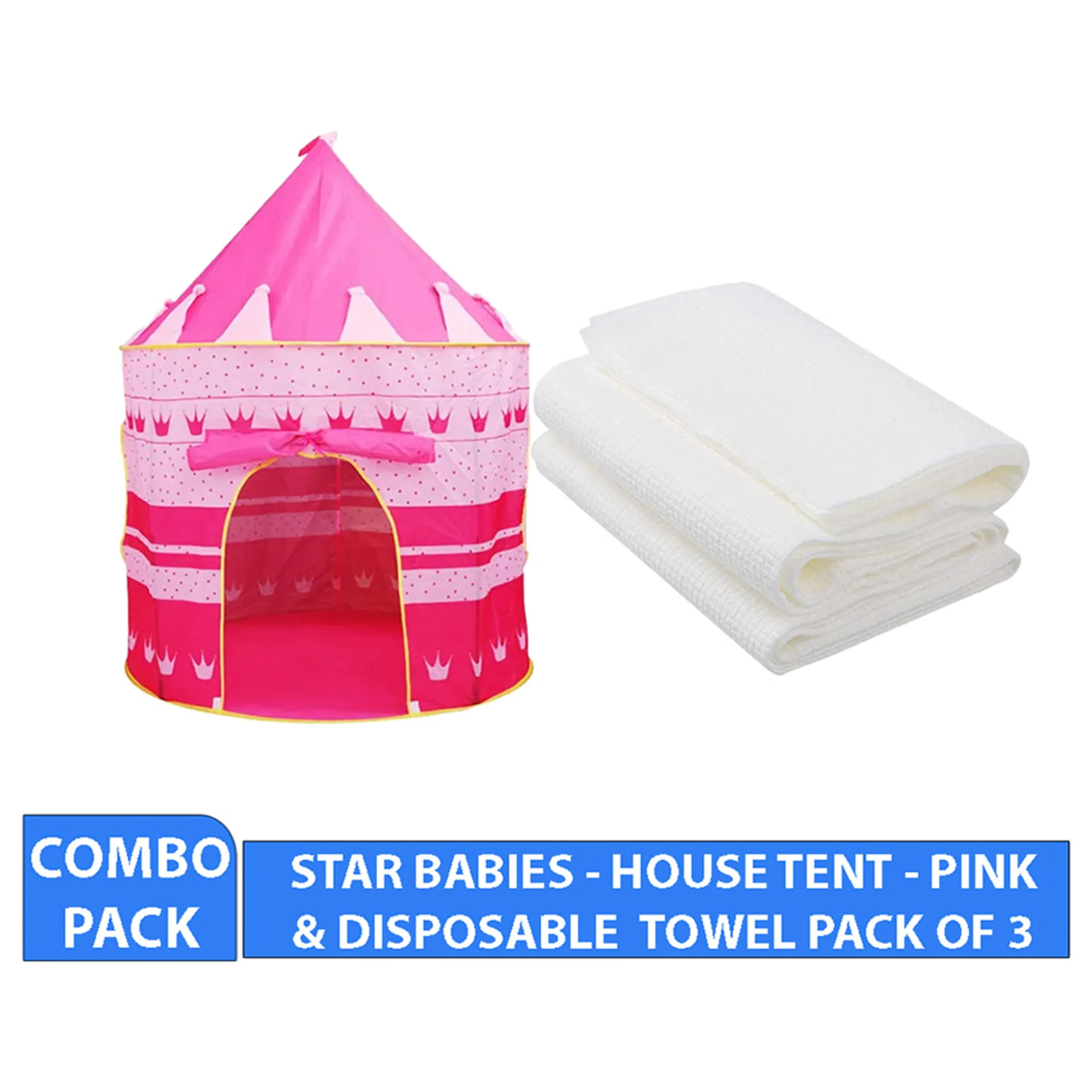 Play Tent House - 105 x 105 x 135 cm + Disposable Towel - 3pcs
