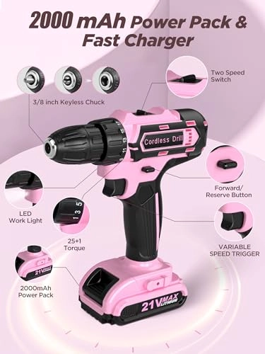 Cordless Drill Set - 2000 Milliamp Hours 21 Volts