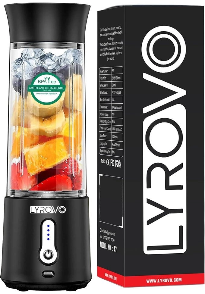 Lyrovo LYA7JUICERBLACK - Portable USB-C Rechargeable Dishwasher Safe