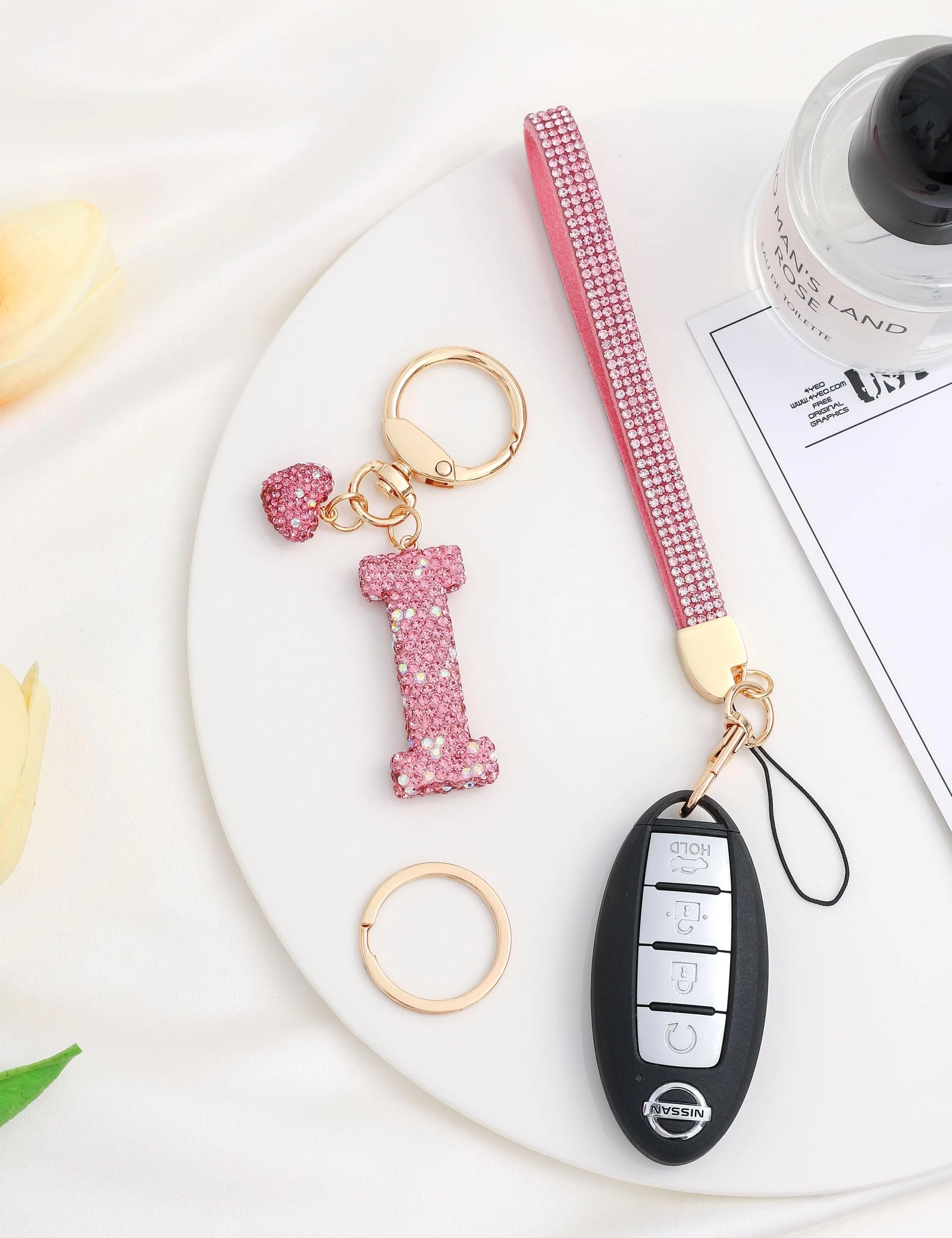 Initial Keychain - L Purple Rhinestone